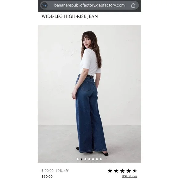 Banana Republic Factory High-Rise Wide-Leg Jeans Dark Wash Blue 33/16 Stretch - Picture 4 of 9